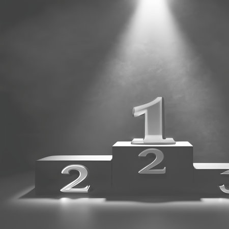 Pedestal with two podiums on a gray background. 3D renderingの素材