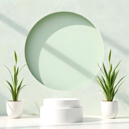 3d render of minimal geometric forms, podium for product display. Mockup for designの素材