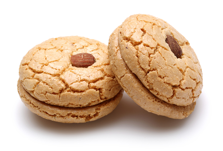 Traditional Turkish almond cookies isolated on white background. Macro, studio shotの写真素材