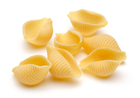 Conchiglie rigate pasta isolated on white backgroundの写真素材