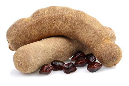 Tamarind fruits and seeds isolated on white backgroundの写真素材