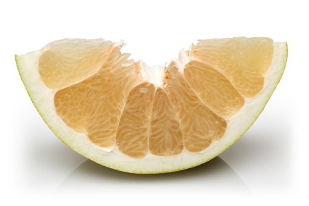 Fresh pomelo fruit slice isolated on white backgroundの写真素材