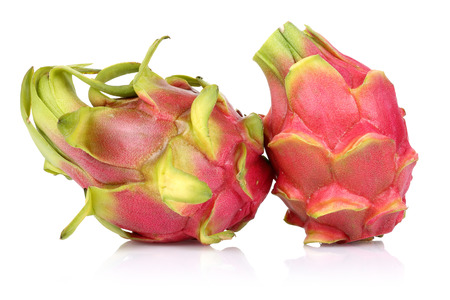Whole dragon fruits isolated on white backgroundの写真素材