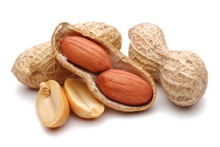 Group of peanuts isolated on white background