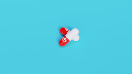 Red,White Capsules With Blue Background