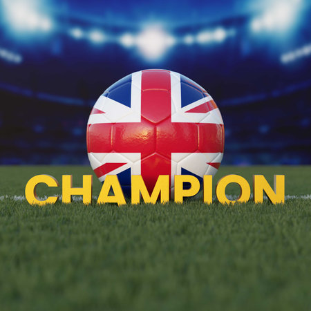 Flag of United Kingdom On Soccer Ball With CHAMPION Text