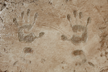Close up of a pattern concrete with hand stampsの写真素材