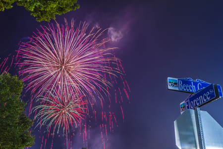 UTICA, NY - July 4, 2018: 4th of July Fireworks show on Independence Day (July 4, 2018) at the City of Utica, New York, USAのeditorial素材