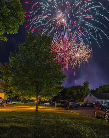 UTICA, NY - July 4, 2018: 4th of July Fireworks show on Independence Day (July 4, 2018) at the City of Utica, New York, USAのeditorial素材