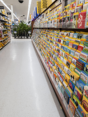 UTICA, NEW YORK - MAR 16, 2019: View of Walmart greeting cards and stationery shelf.のeditorial素材
