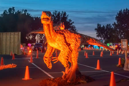 Syracuse, New York - May 23, 2021: Night Wide Profile View of a Baryonyx Dinosaur.のeditorial素材