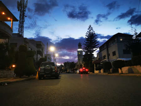 View on the road in Jalan Saujana at night.の写真素材