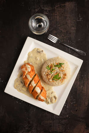 Chicken blue meal stuffed with cheese and koftaの写真素材