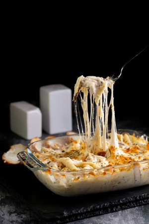 Macaroni with cheese and chickenの写真素材
