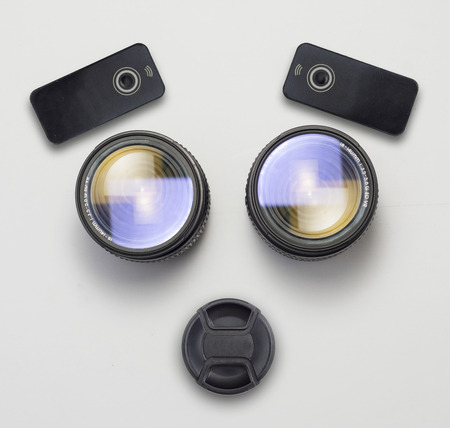 camera face on a white backgroundの写真素材