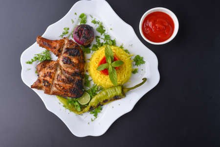 delicious tasty food on black backgroundの写真素材