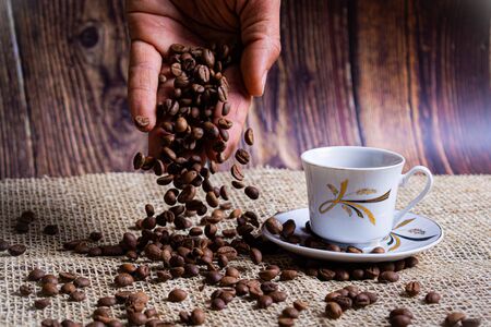 cup of coffee and grain of coffee falloutのeditorial素材