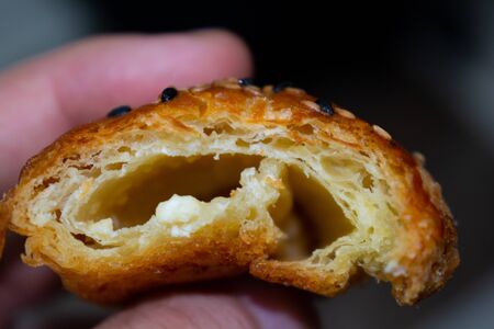 A piece of bread in foucs
