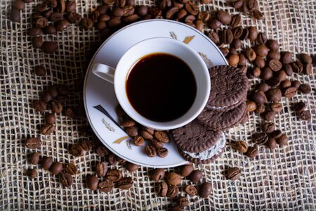 cup of coffee and coffee grainのeditorial素材