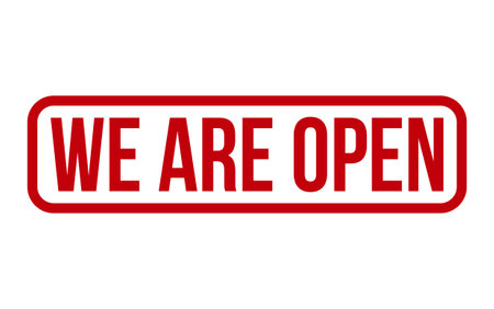 Red We Are Open Rubber Stamp Seal Vectorのイラスト素材