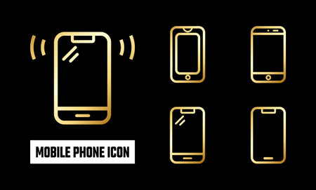 Golden Mobile Phone Icon Vector Illustrationのイラスト素材