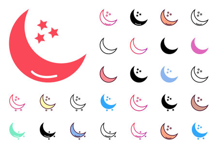 Moon Icon Set Vector Illustrationのイラスト素材