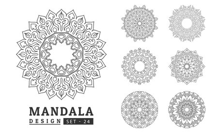 Black and white flower mandala art setのイラスト素材