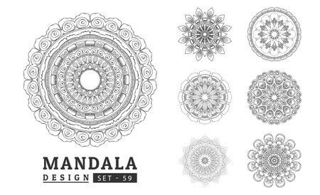 Flower Mandala background design set vector illustrationのイラスト素材