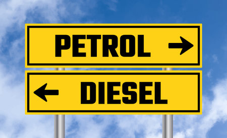 Petrol or diesel road sign on sky backgroundの写真素材