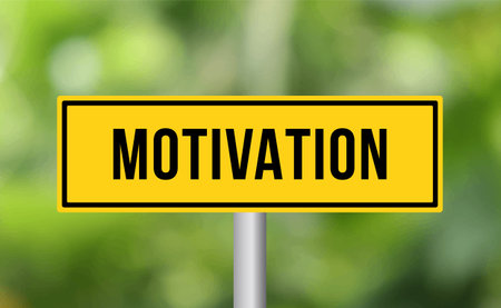Motivation road sign on blur backgroundの写真素材