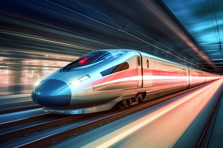 High speed bullet train with motion blur backgroundの素材