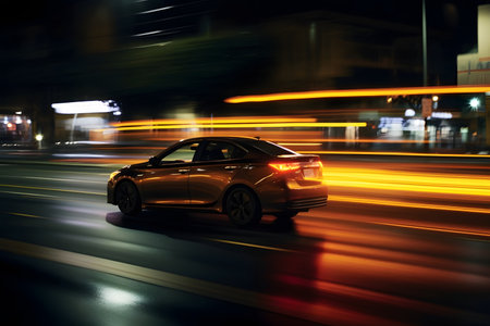 Car on the road at night with motion blur backgroundの素材