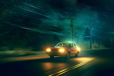 Car on the road at nightの素材