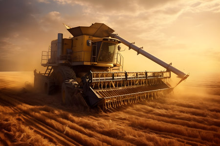 Combine harvester in the fieldの素材