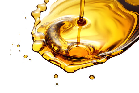 Pouring cooking oil on white backgroundの素材