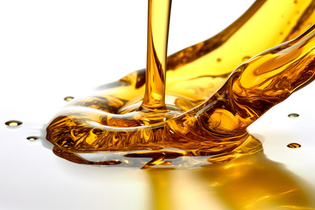Pouring cooking oil on white backgroundの素材
