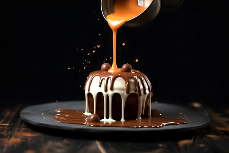 Pouring melted chocolate on a dark backgroundの素材