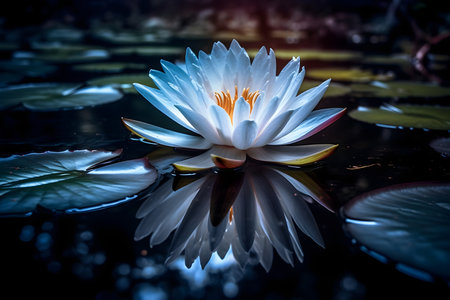 Lotus flower in the water at nightの素材