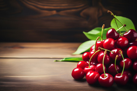 Cherries on a wooden backgroundの素材