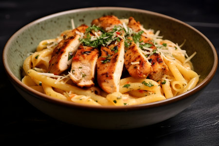 Spices pasta with chicken and tomato sauceの素材