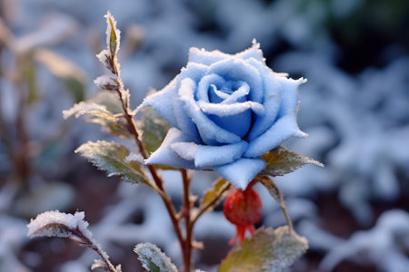 Beautiful blue rose in the snowの素材