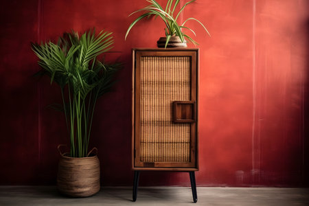 Vintage cabinet in the living room with plantの素材