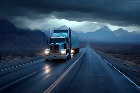 Truck on the highway in the eveningの素材
