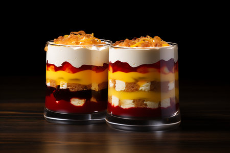 Delicious dessert with cream and berries in glassesの素材