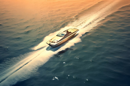 Luxury motorboat on the sea. Speedboat at sunsetの素材