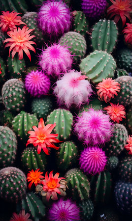 Cactus flowers in the desert. Colorful cactus flowerの素材