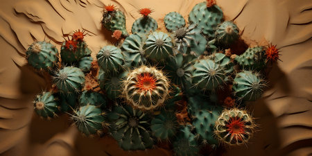 Top view of exotic cactus in desertの素材