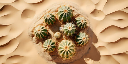 Top view of exotic cactus in desertの素材
