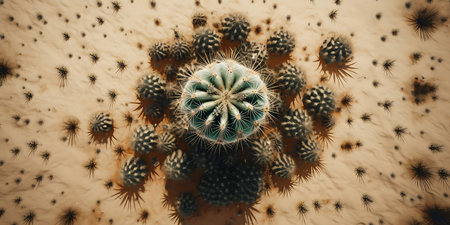 Top view of exotic cactus in desertの素材