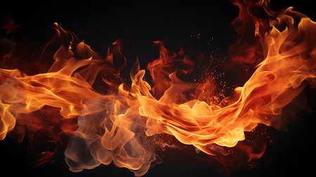 Fire flame on black backgroundの素材